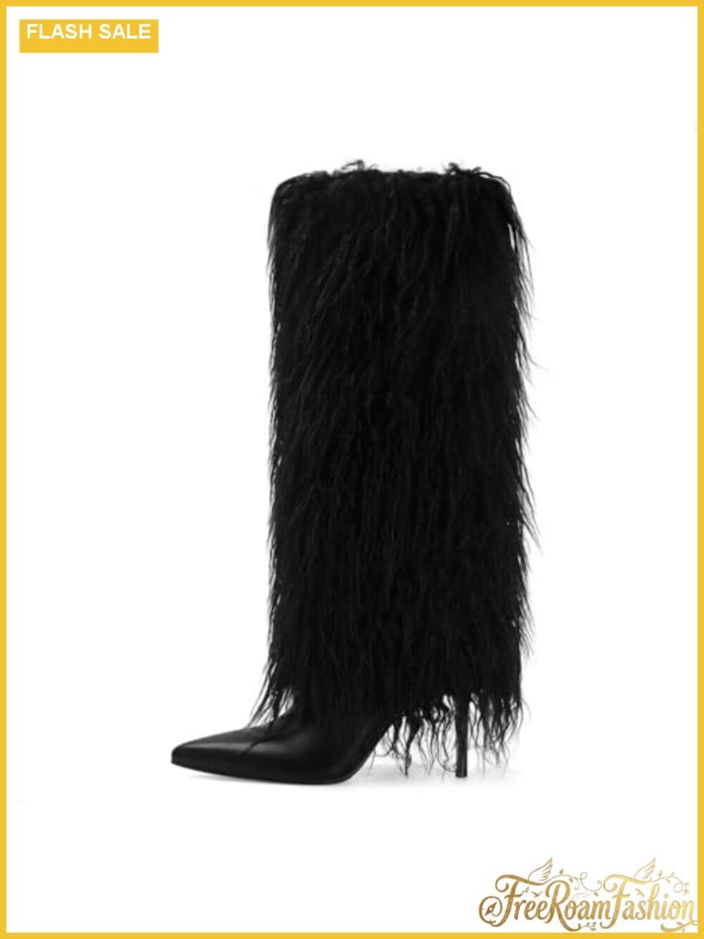 Faux Leather Faux Fur Knee High Stiletto Heel Pointed Toe Tall Boots for Women